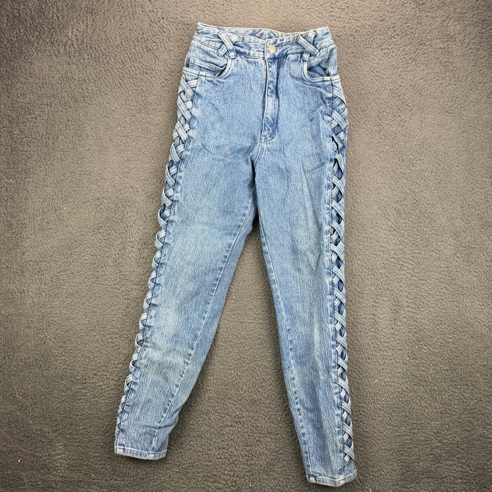 Vintage Republic High Waisted Braided Side Lattice Tapered Leg Jeans Blue 5/6